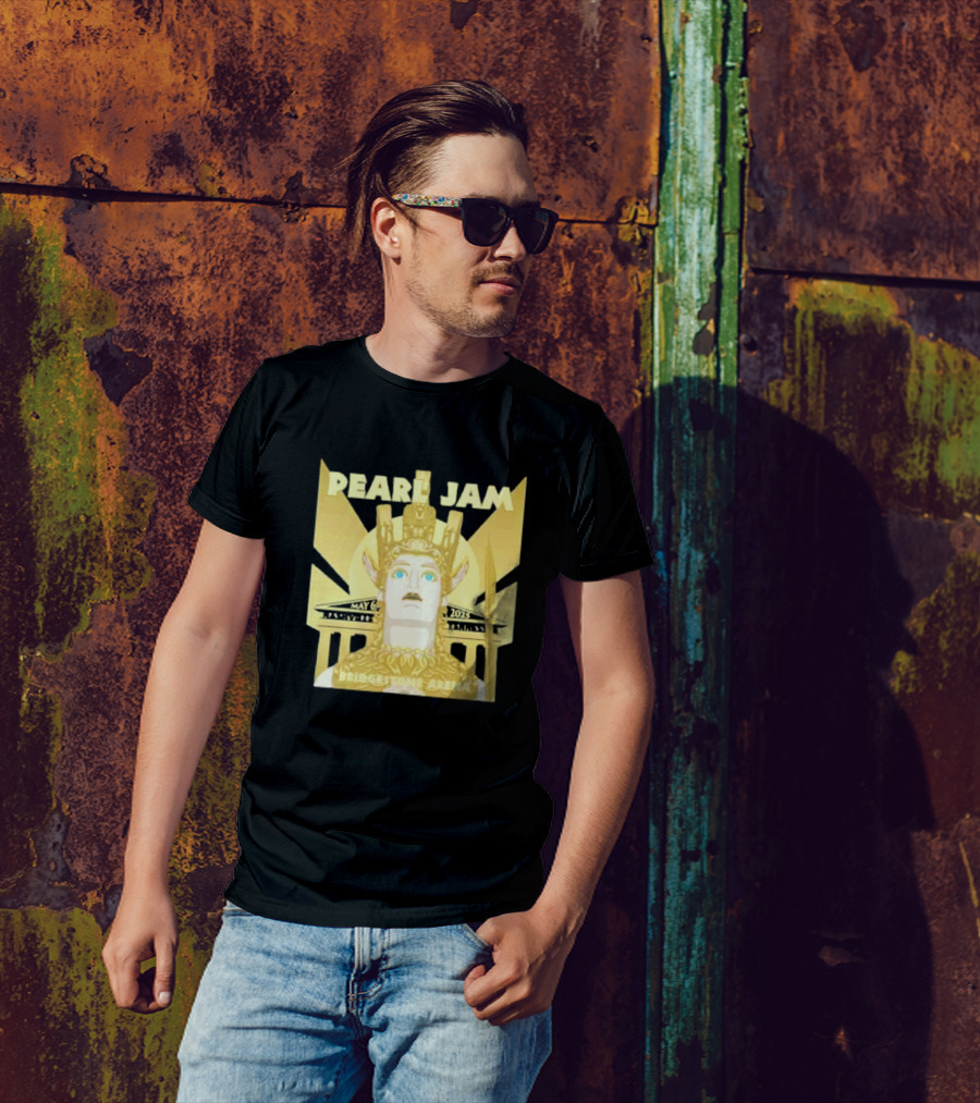 Pearl Jam Nashville TN Dark Matter World Tour 2025 Bridgestone Arena May 6 Event Athena Gold Warrior Helmet Design T-Shirt