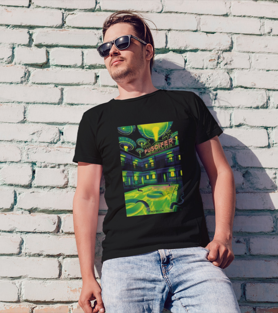 Puscifer Hard Rock Live Hollywood Florida May 6 2025 UFO Neon Pool Scene T-Shirt