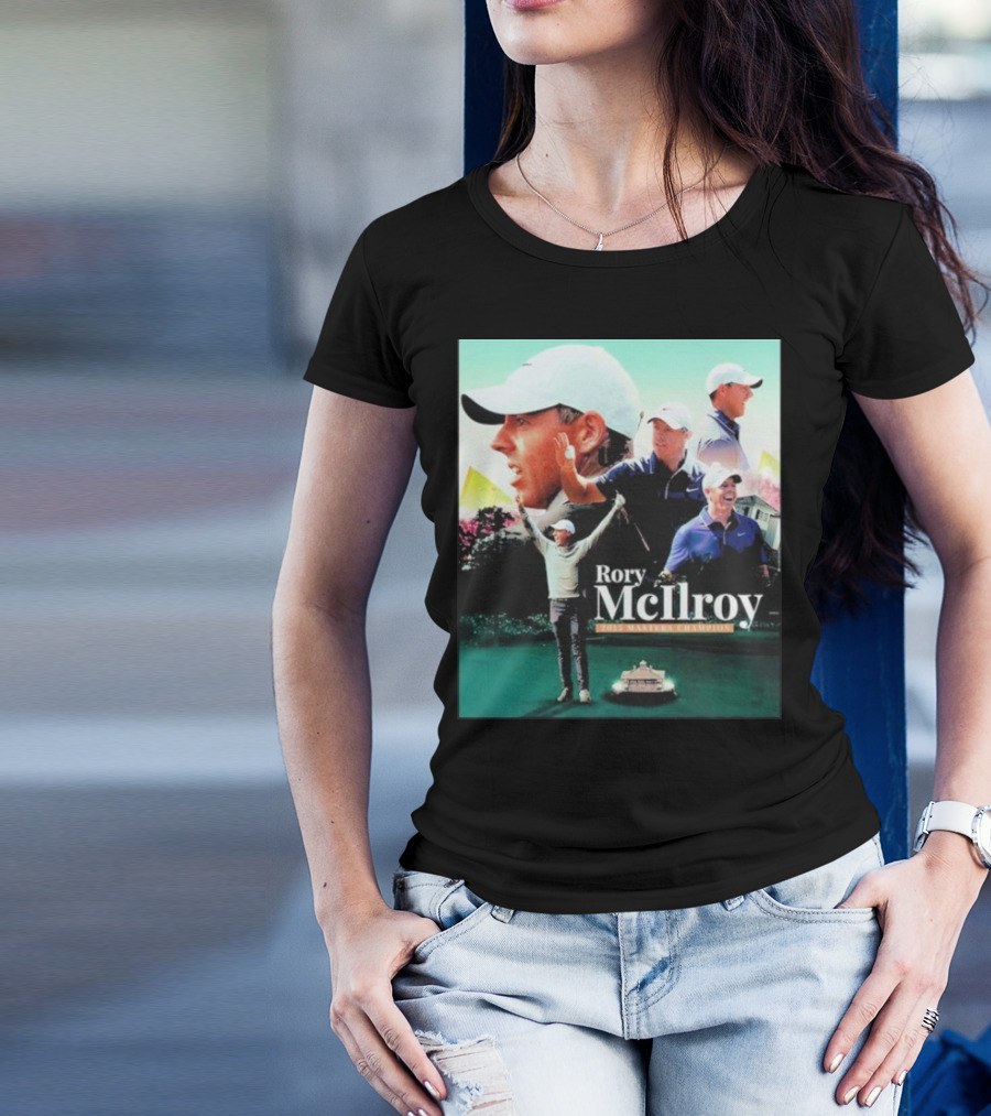 Rory McIlroy 2025 Masters Champion Celebration Golf Montage T-Shirt