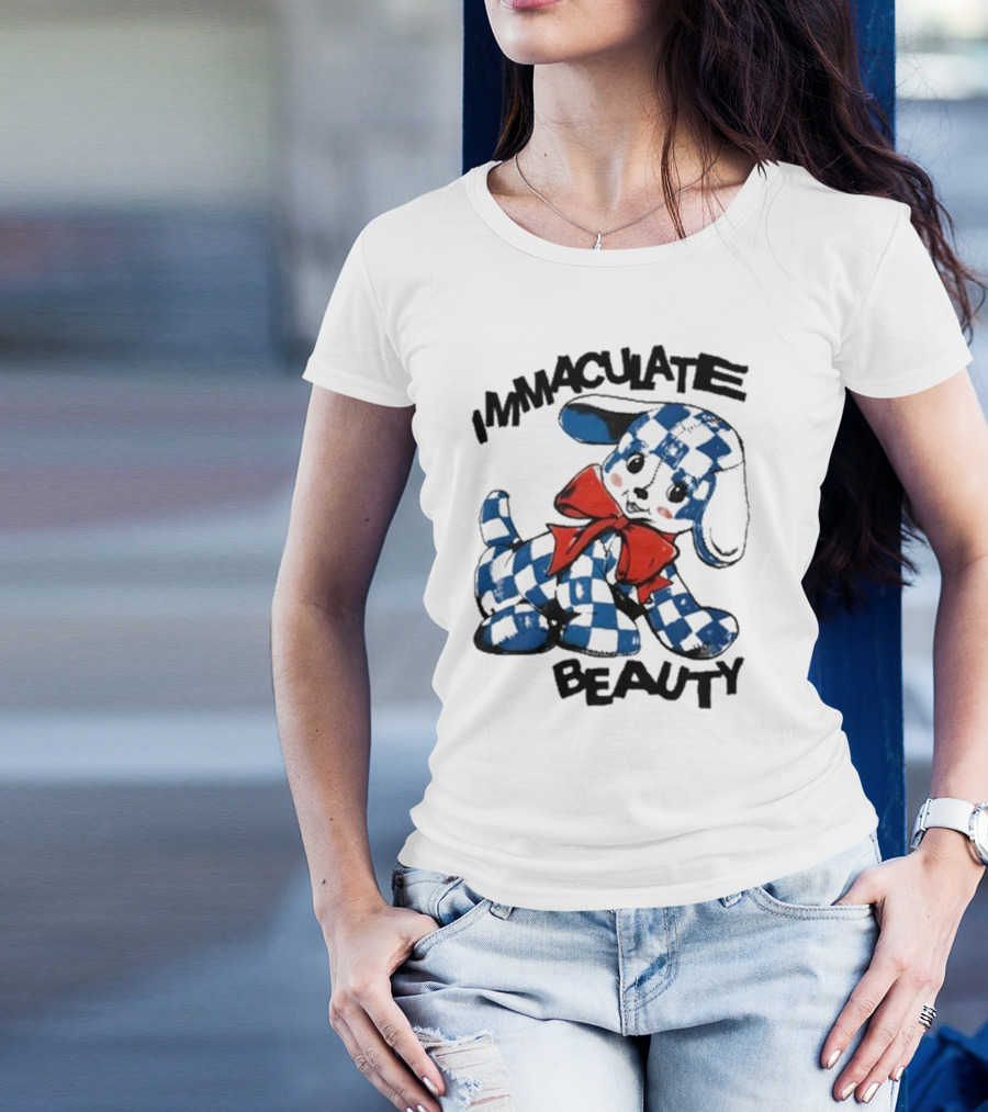 Henry Johnson Immaculate Beauty Blue Checkered Puppy Red Bow T-Shirt