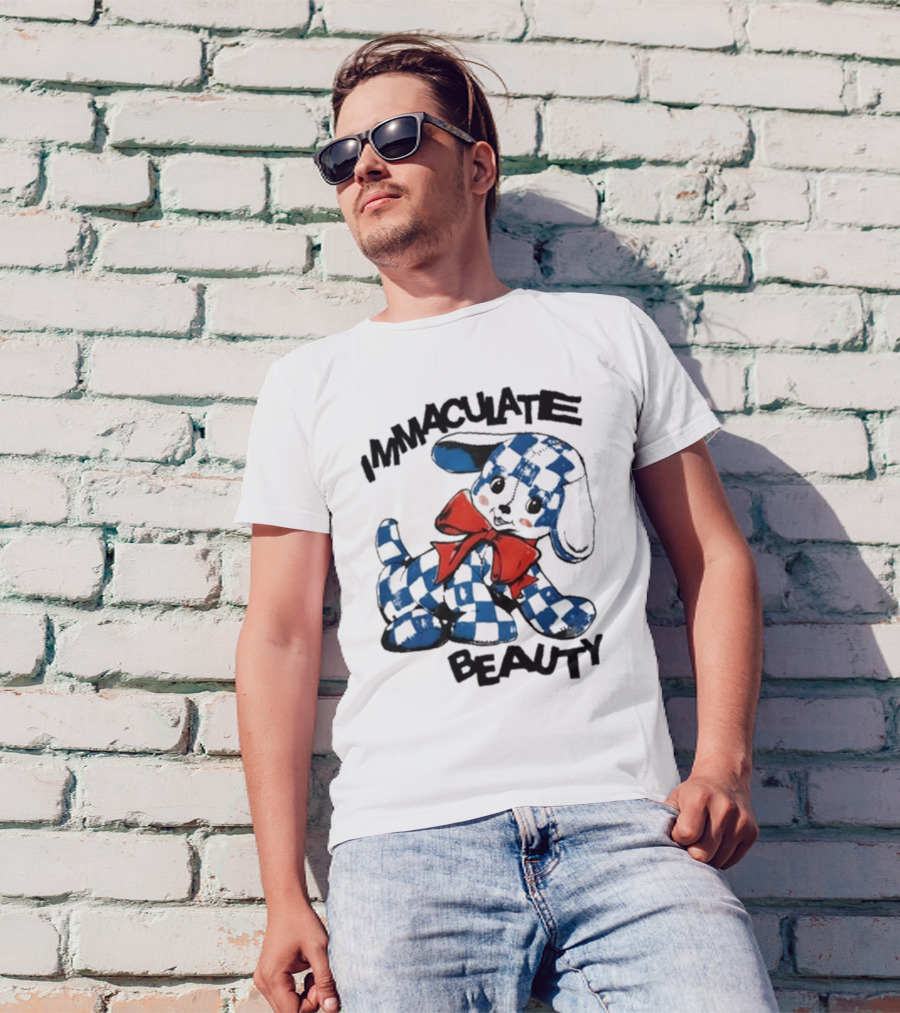 Henry Johnson Immaculate Beauty Blue Checkered Puppy Red Bow T-Shirt