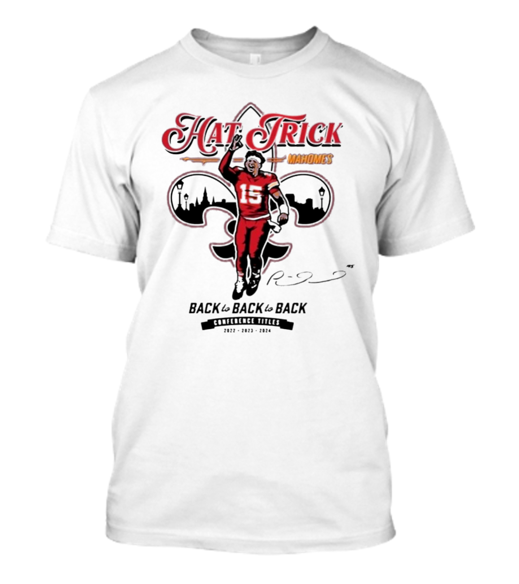 Patrick Mahomes KC Chiefs Hat Trick Back To Back Conference Titles 2022–2024 T-Shirt