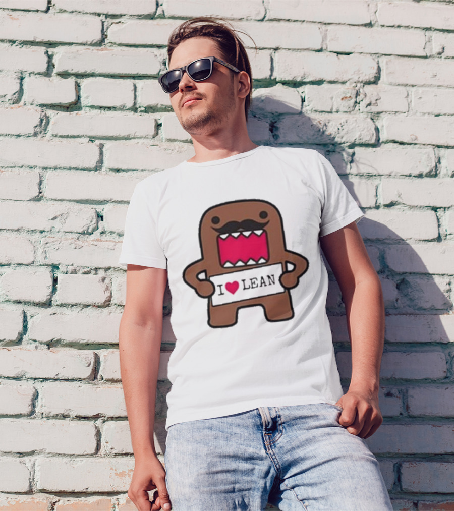 I Love Lean Domo Heart Mustache Cartoon Character T-Shirt