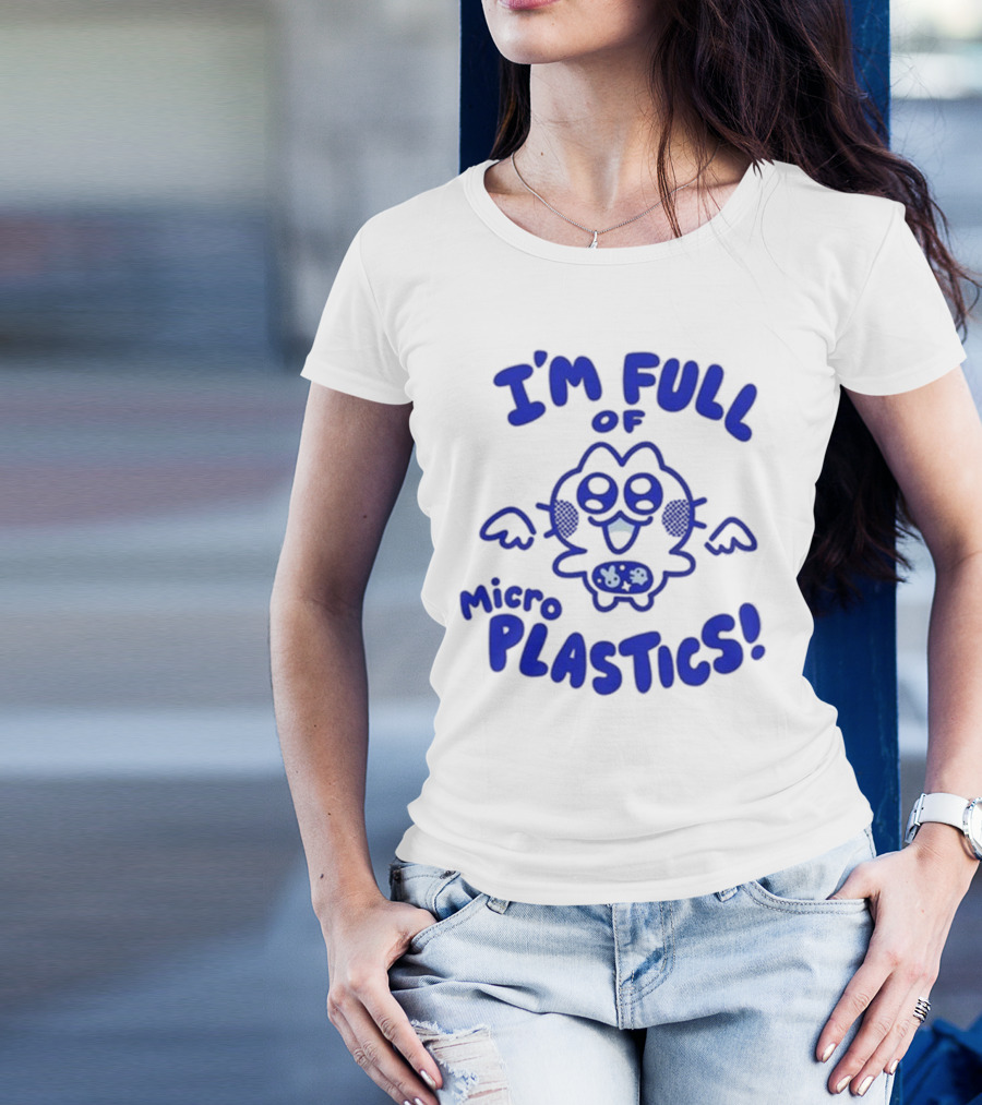 I'm Full Of Microplastics Funny Cartoon Character With Blue Outline T-Shirt