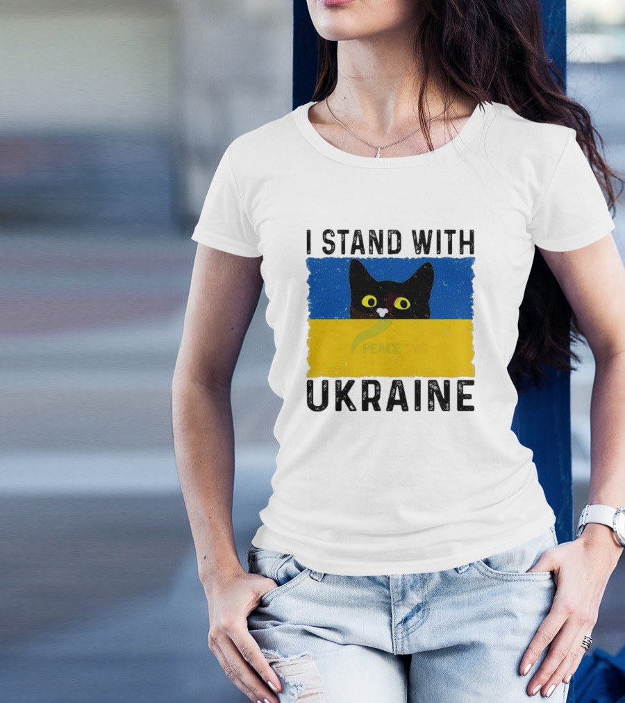 I Stand With Ukraine Cat Peace Symbol T-Shirt
