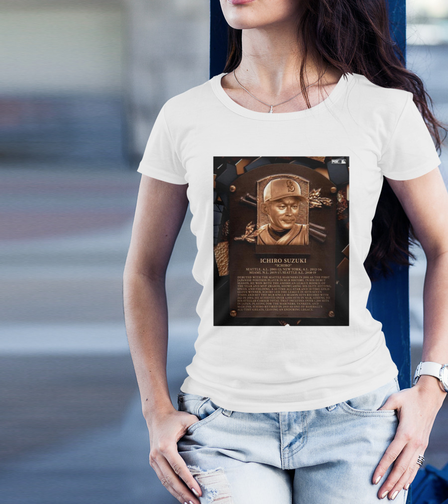 Ichiro Suzuki Hall Of Fame Plaque Seattle Mariners Achievements And Legacy T-Shirt