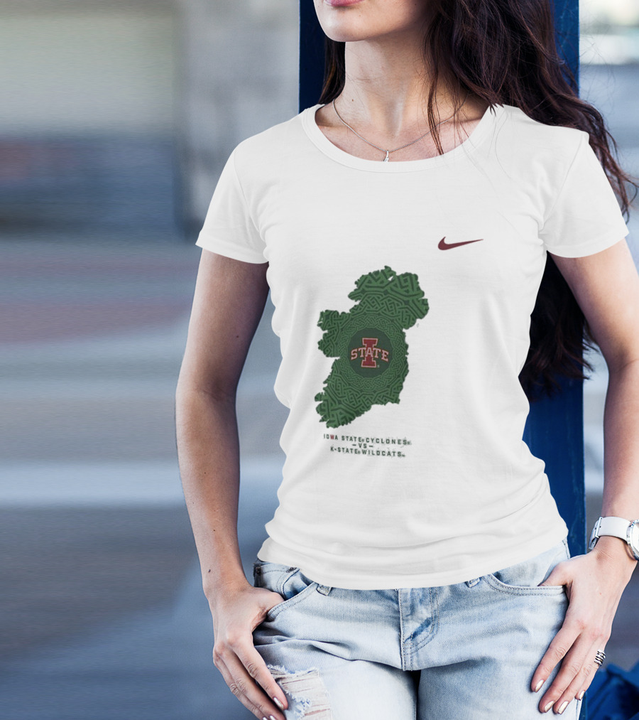 Iowa State Vs K-State Nike Aer Lingus Classic Ireland Map Design T-Shirt