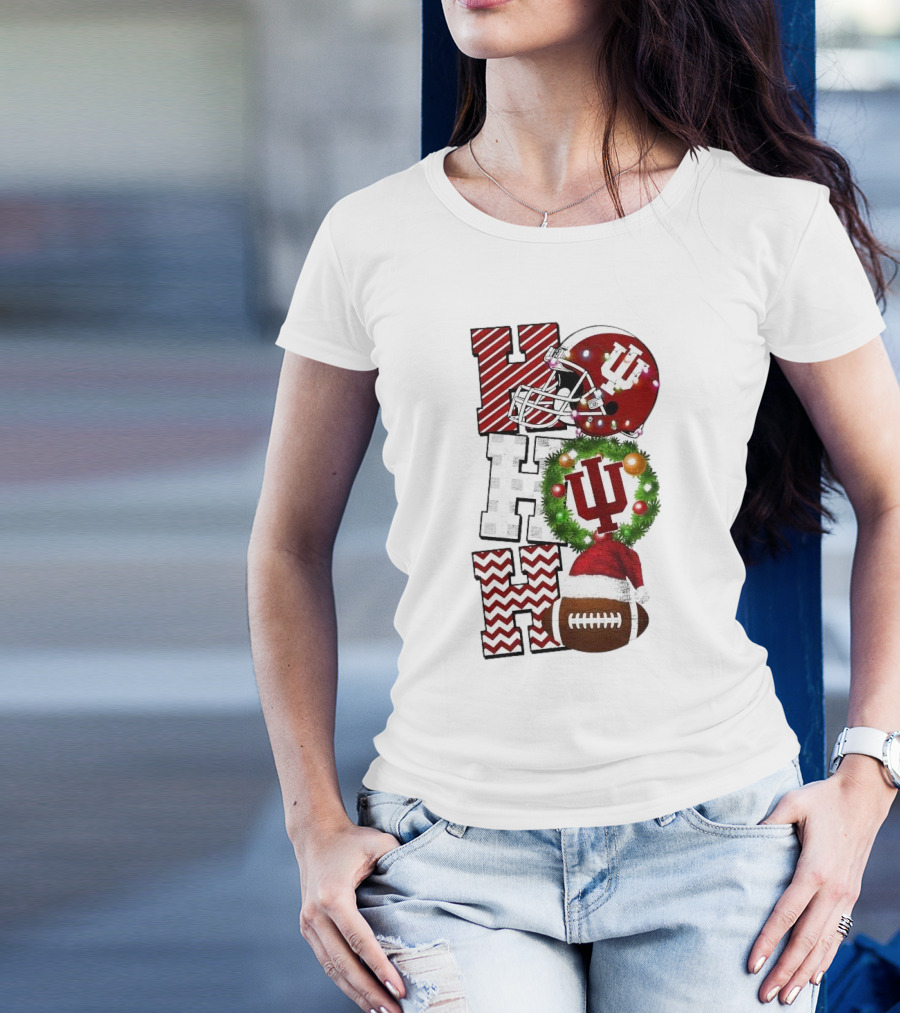 Indiana Hoosiers Football Christmas Game Day Ho Ho Ho Holiday Cheer T-Shirt