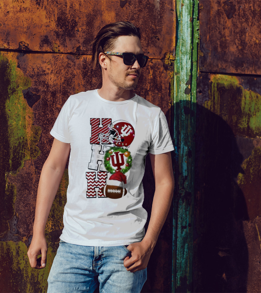 Indiana Hoosiers Football Christmas Game Day Ho Ho Ho Holiday Cheer T-Shirt