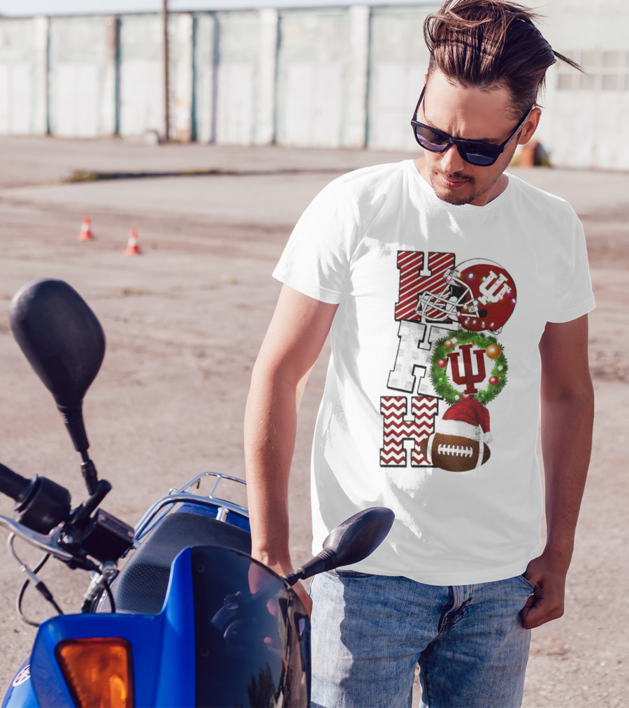 Indiana Hoosiers Football Christmas Game Day Ho Ho Ho Holiday Cheer T-Shirt