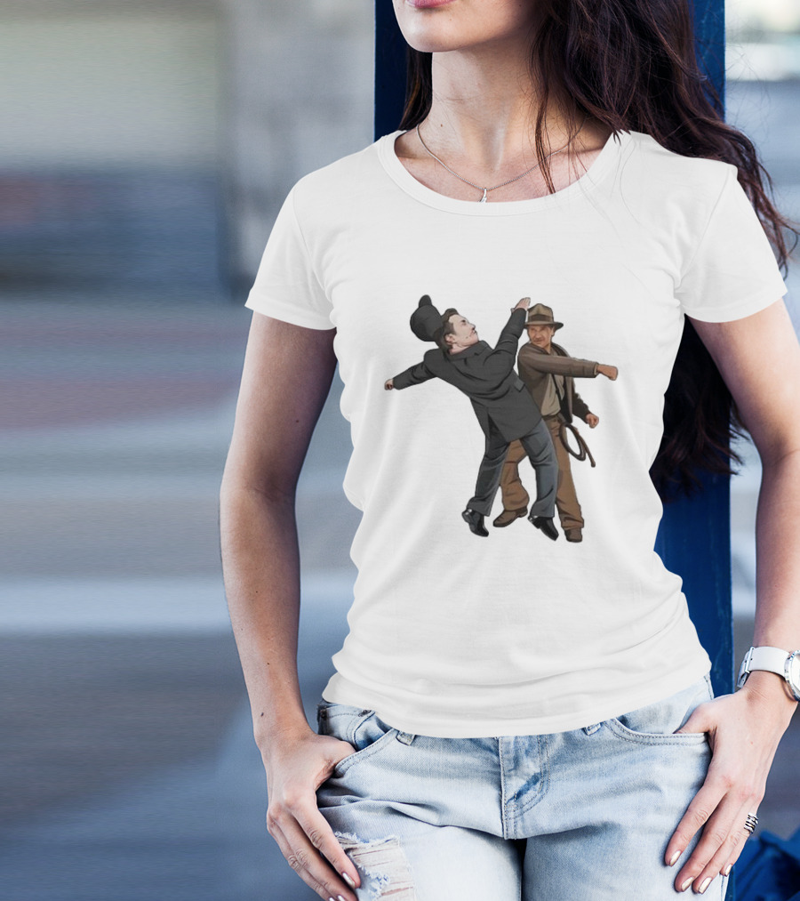 Indiana Jones Punching Elon Musk Salute Scene T-Shirt