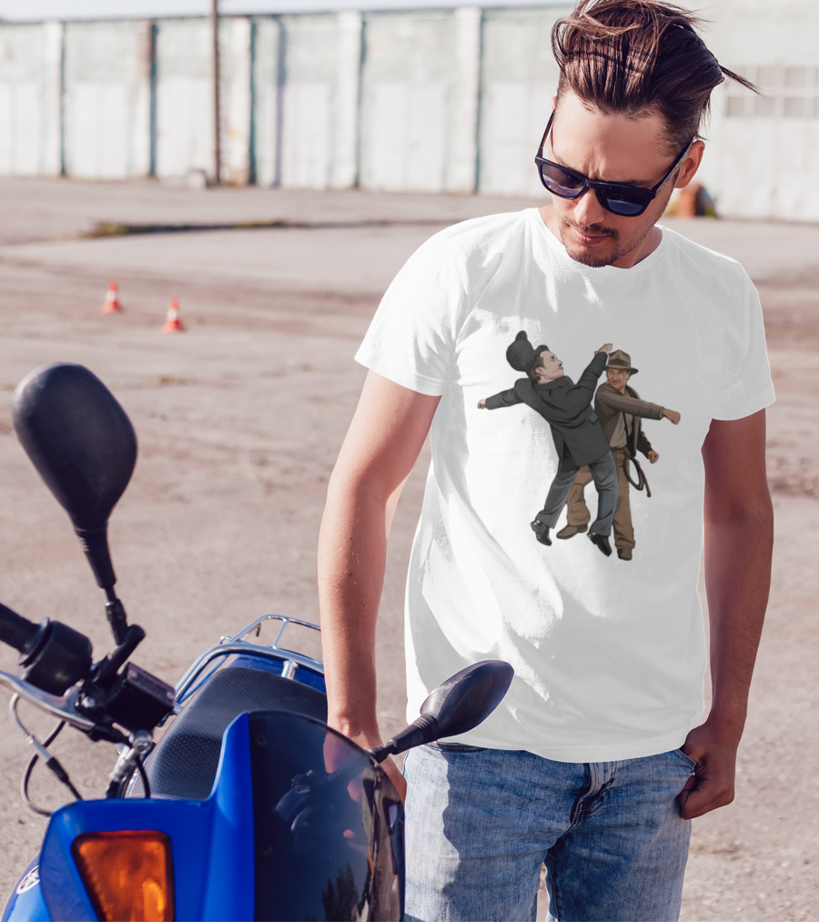 Indiana Jones Punching Elon Musk Salute Scene T-Shirt