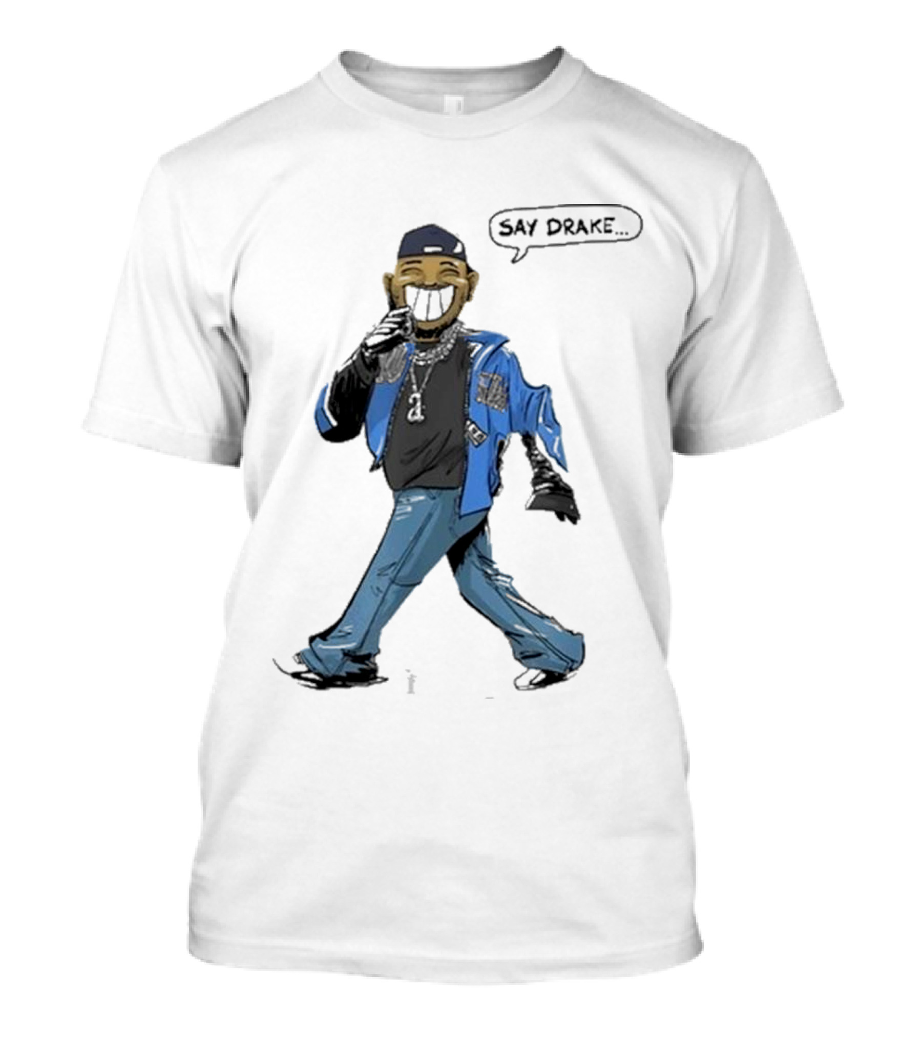Kendrick Lamar Walking Cartoon With Baseball Cap And Blue Jacket T-Shirt