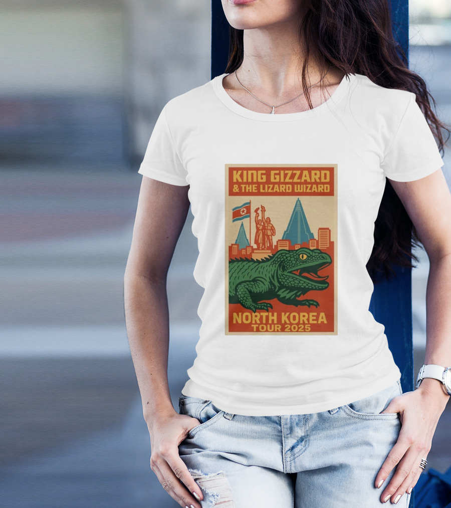 King Gizzard & The Lizard Wizard North Korea Tour 2025 Pyongyang Monument Lizard T-Shirt