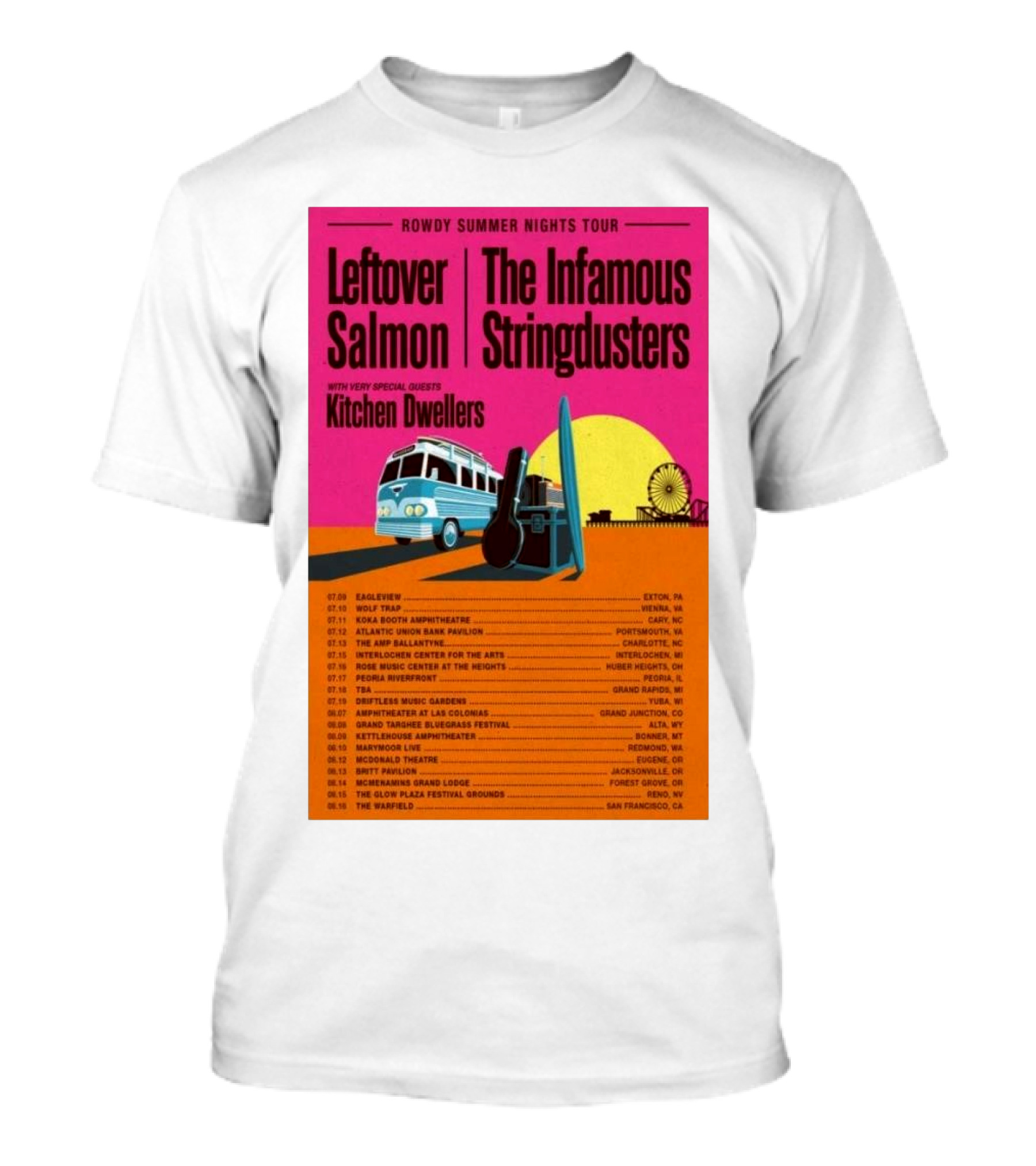 Rowdy Summer Nights Tour 2025 Leftover Salmon The Infamous Stringdusters Kitchen Dwellers Events And Locations T-Shirt