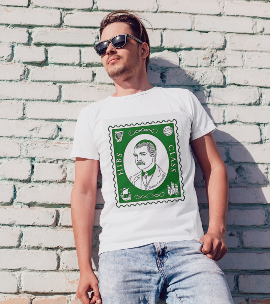 James Connolly Hibs Class Stamp With Harp, Ball, Ship, Castle Symbols T-Shirt