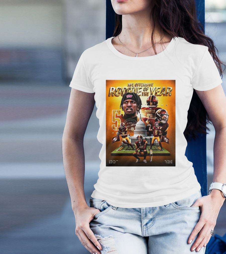 NFL Offensive Rookie Of The Year Jayden Daniels Washington Commanders 1,568 Pass YDs 14 Games 6 Rush TDs T-Shirt