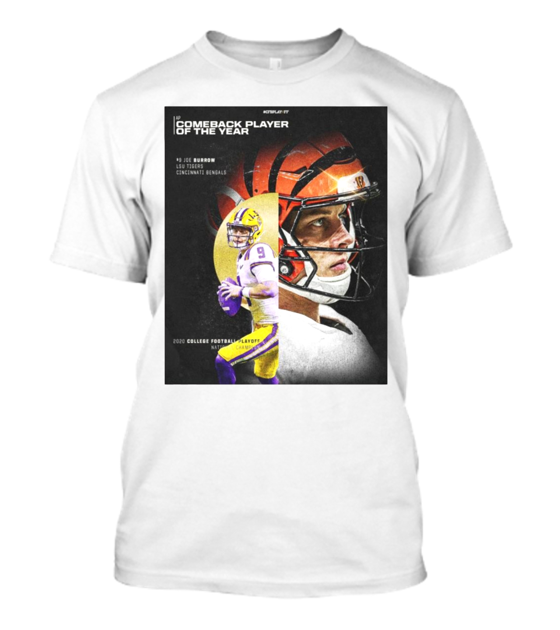 AP Comeback Player Of The Year Joe Burrow LSU Tigers Cincinnati Bengals 2020 College Football Playoff National Champion T-Shirt