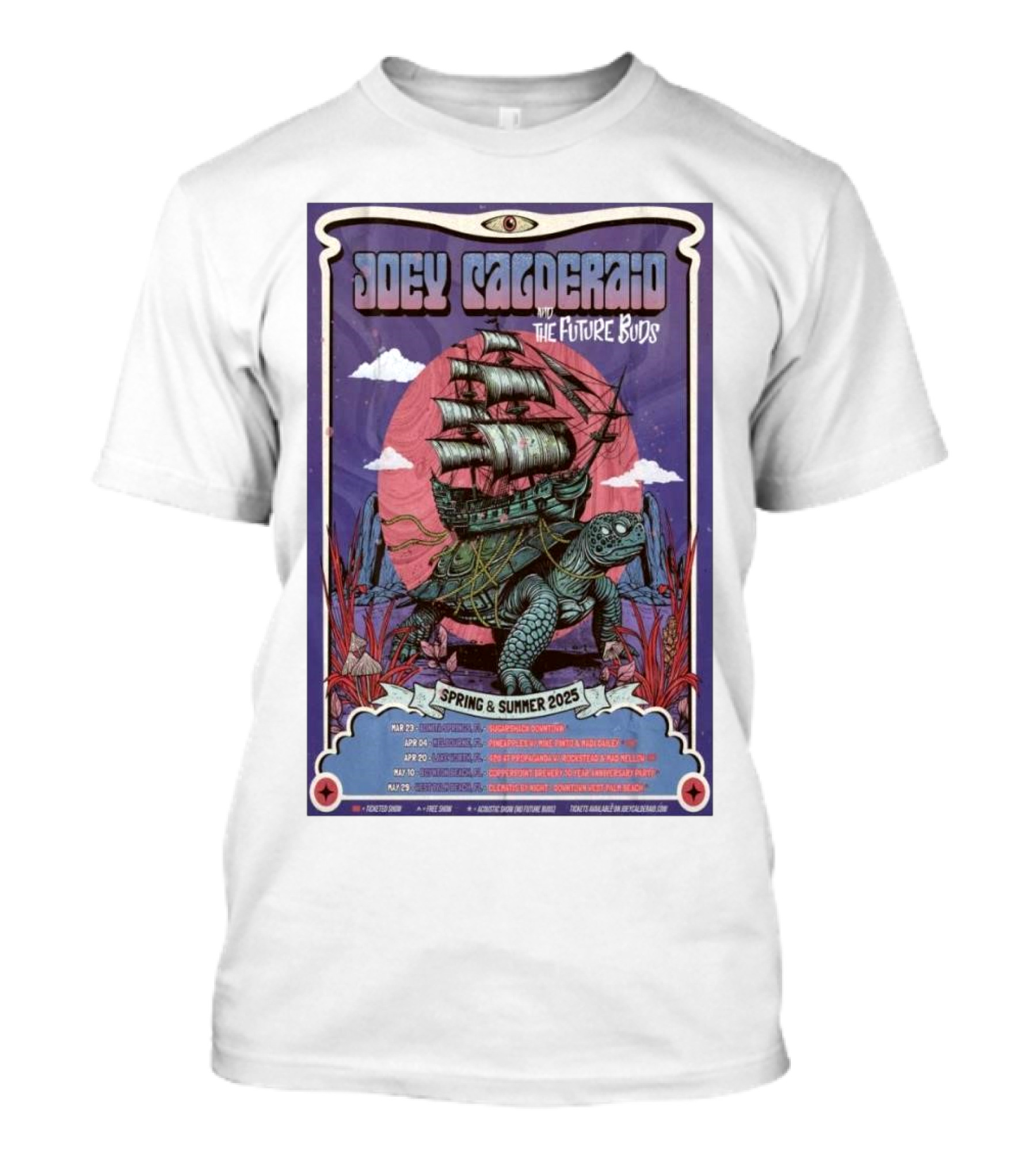Joey Calderaio And The Future Buds Spring & Summer 2025 Tour Turtle Ship Fantasy Artwork T-Shirt