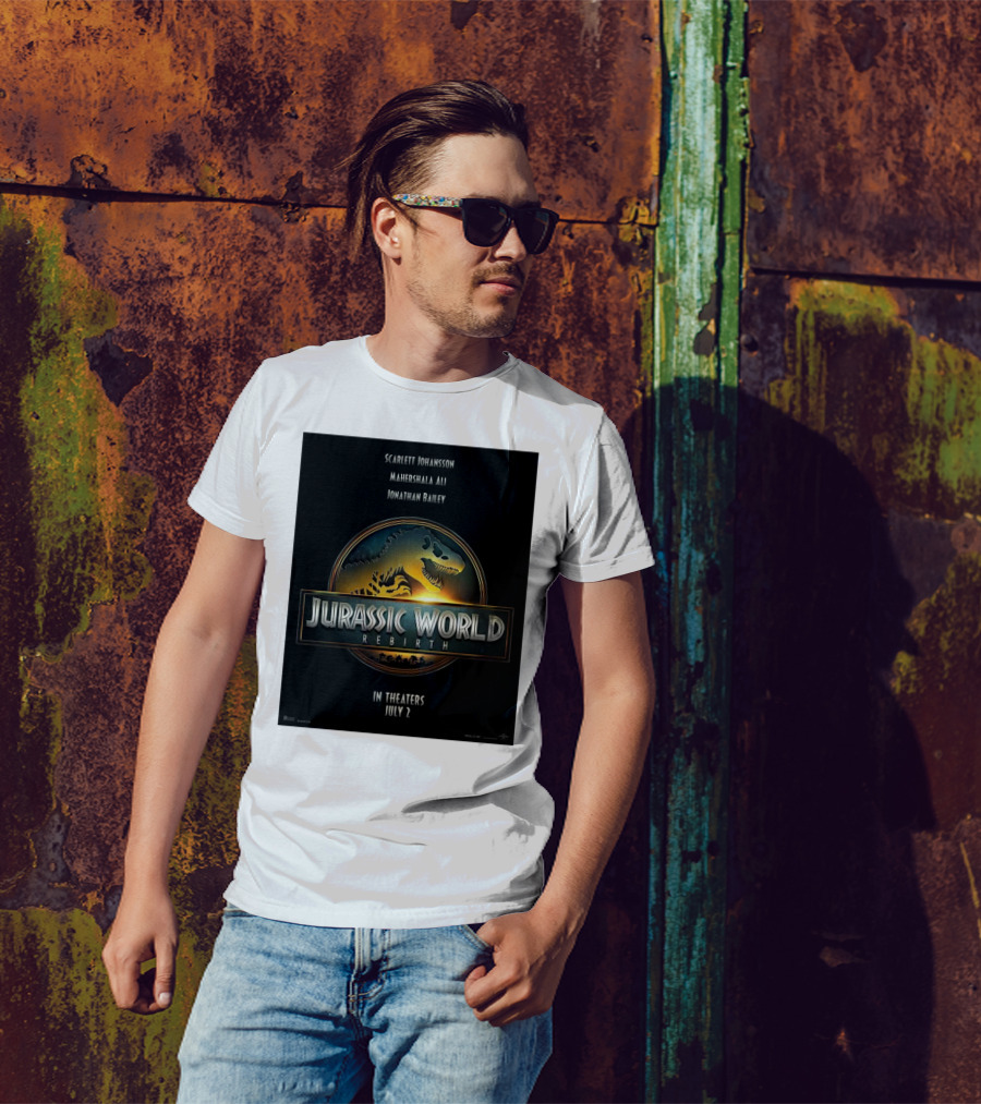 Scarlett Johansson Mahershala Ali Jonathan Bailey Jurassic World Rebirth In Theaters July 2 T-Shirt
