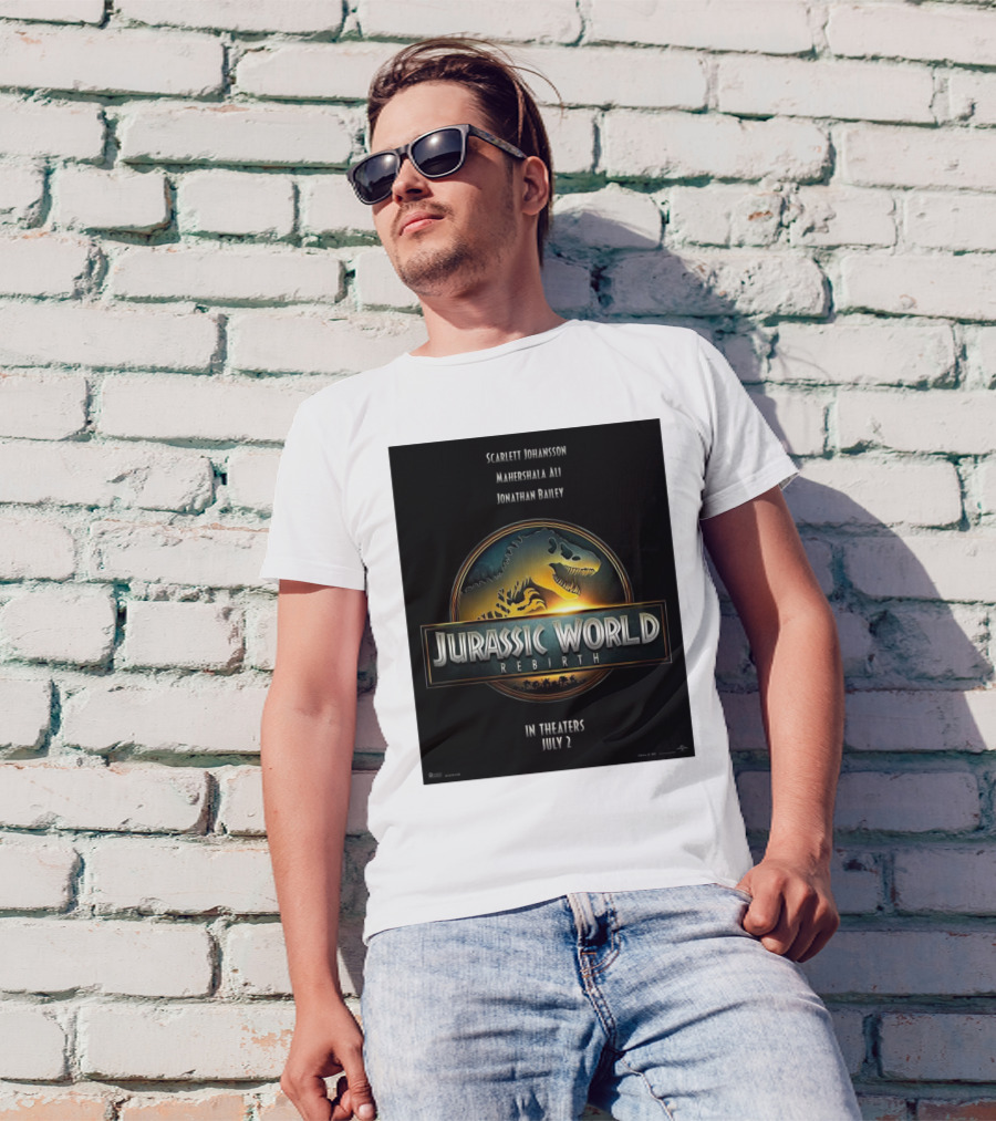 Scarlett Johansson Mahershala Ali Jonathan Bailey Jurassic World Rebirth In Theaters July 2 T-Shirt
