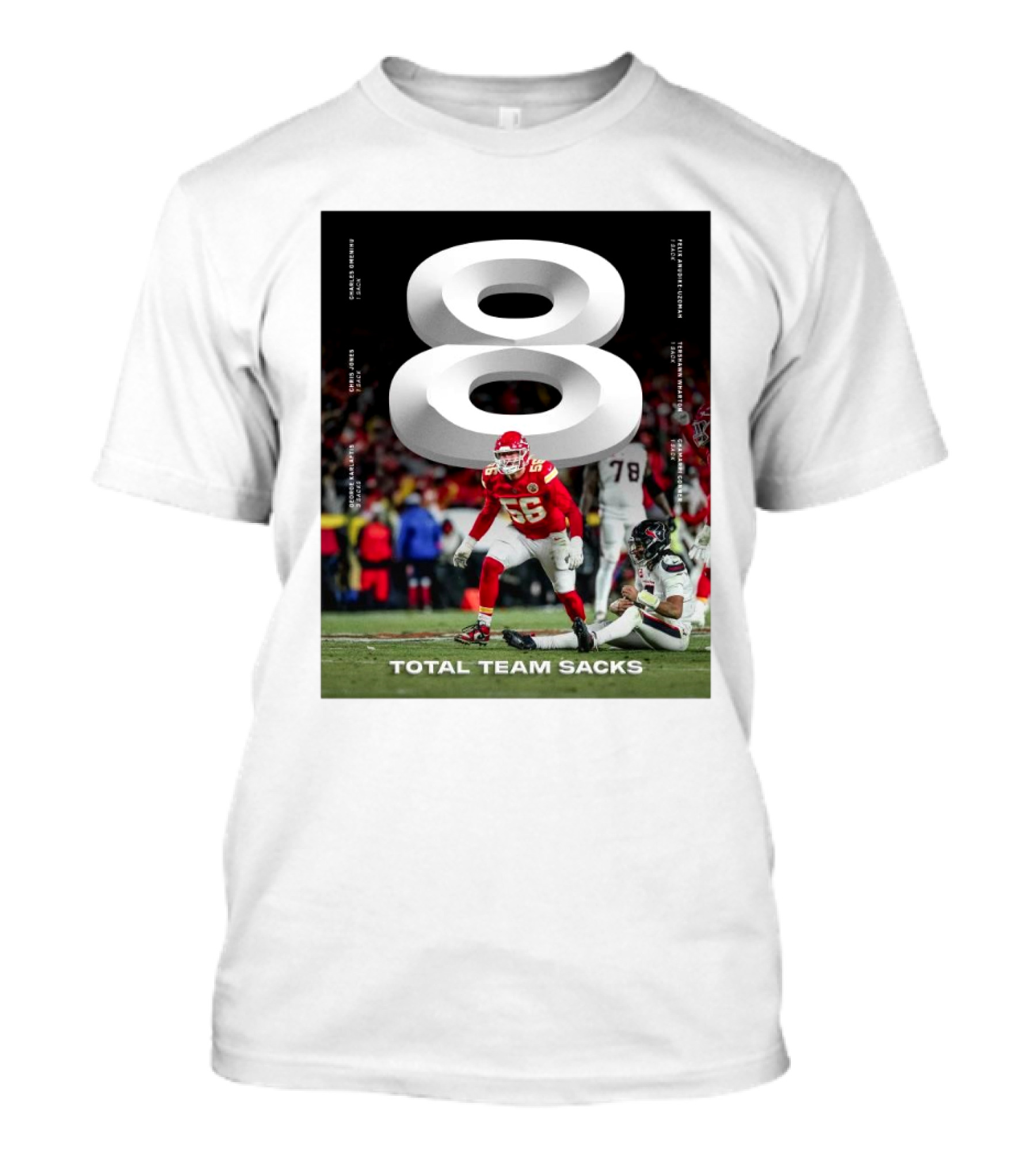 Kansas City Chiefs 8 Total Team Sacks George Karlaftis Chris Jones Charles Omenihu NFL Football T-Shirt