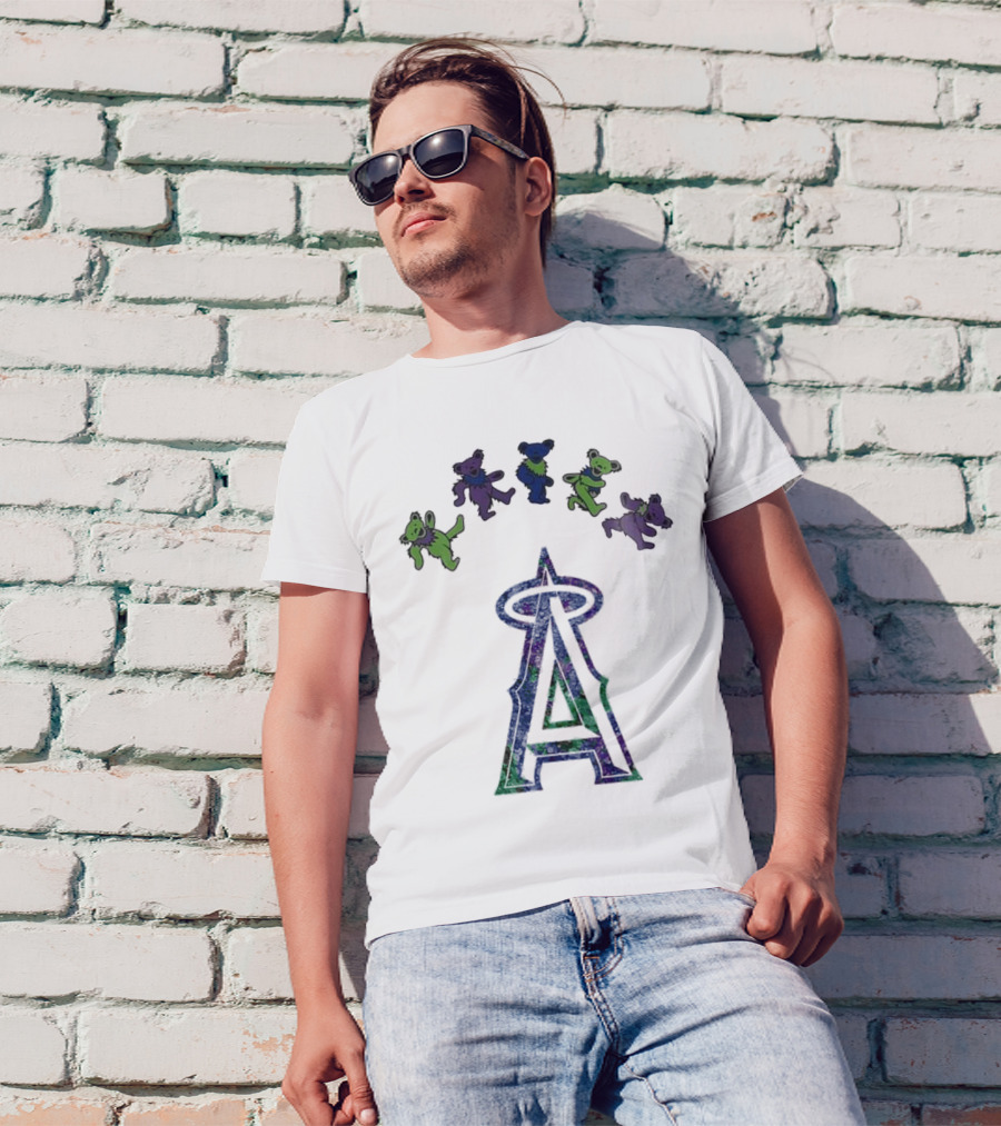 Los Angeles Angels Grateful Dead Night 2025 Dancing Bears And Halo Symbol T-Shirt