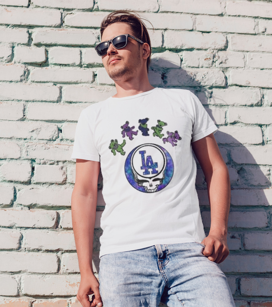 Los Angeles Dodgers 2025 Grateful Dead Skull Bears Night Baseball T-Shirt