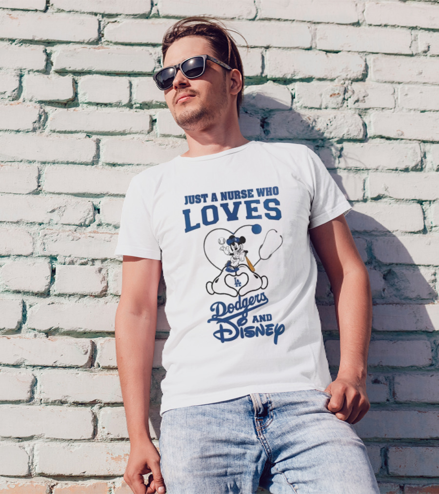 Just A Nurse Who Loves Dodgers And Disney Mickey Mouse Baseball T-Shirt