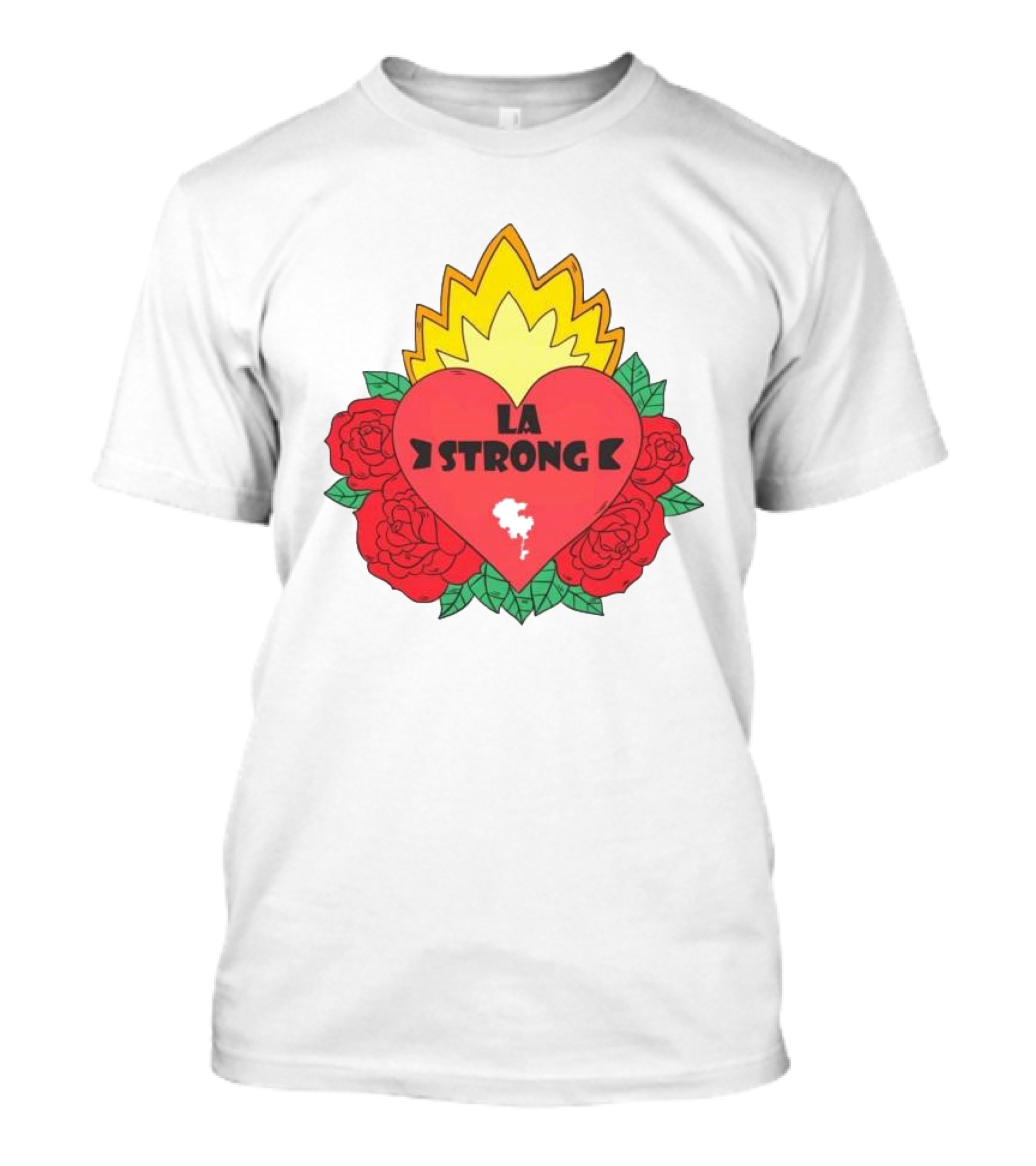 LA Strong Heart With Roses And Flames T-Shirt