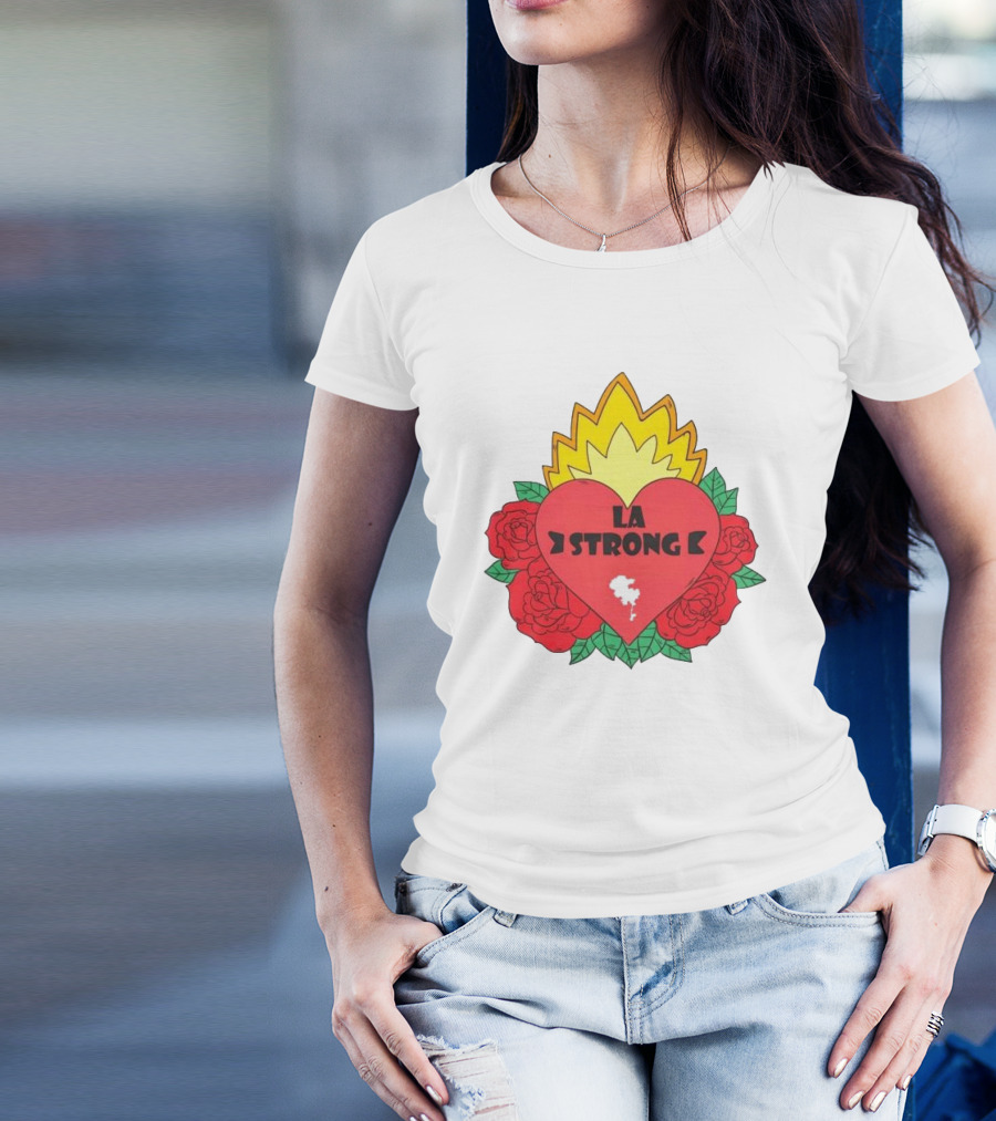 LA Strong Heart With Roses And Flames T-Shirt
