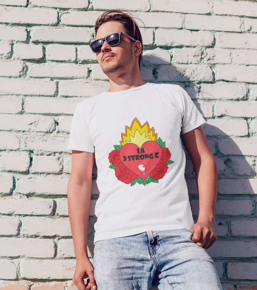 LA Strong Heart With Roses And Flames T-Shirt