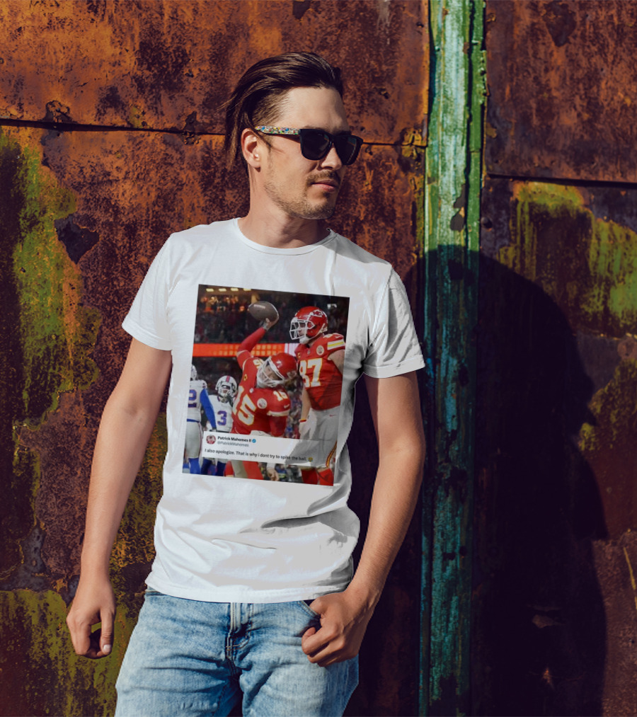 Patrick Mahomes Apology For Failed Ball Spike With Kansas City Chiefs Football Action T-Shirt