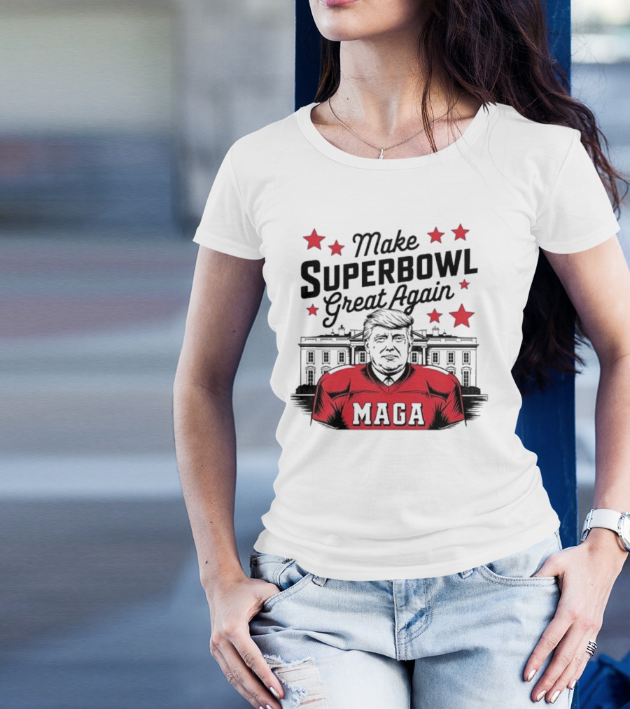 Make Superbowl Great Again MAGA Trump 2025 Red Jersey Stars T-Shirt