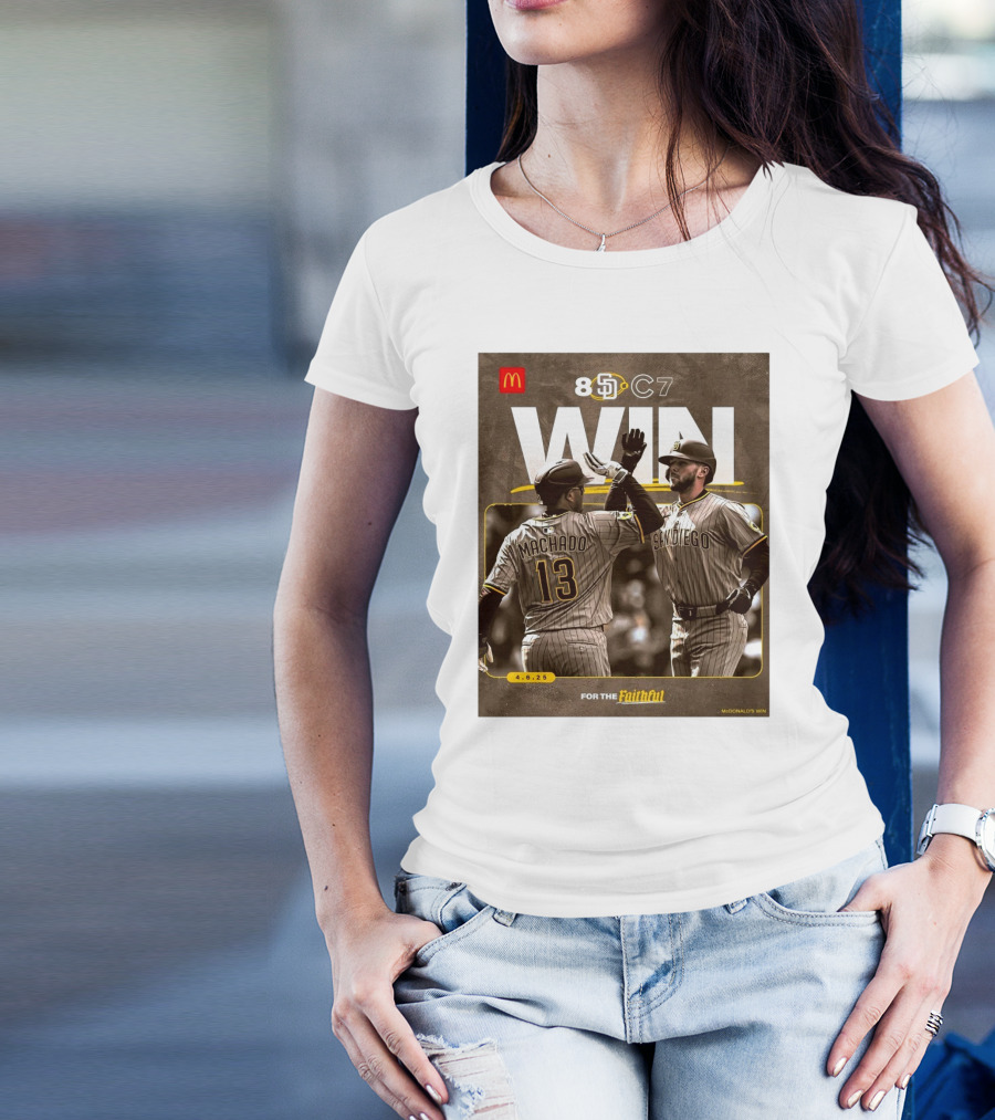 San Diego Padres Win Over Chicago Cubs 8-7 Manny Machado Jackson Merrill 4.6.25 T-Shirt
