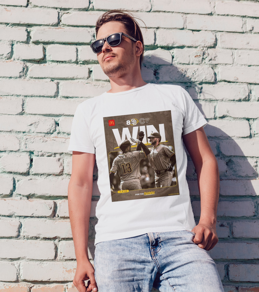 San Diego Padres Win Over Chicago Cubs 8-7 Manny Machado Jackson Merrill 4.6.25 T-Shirt