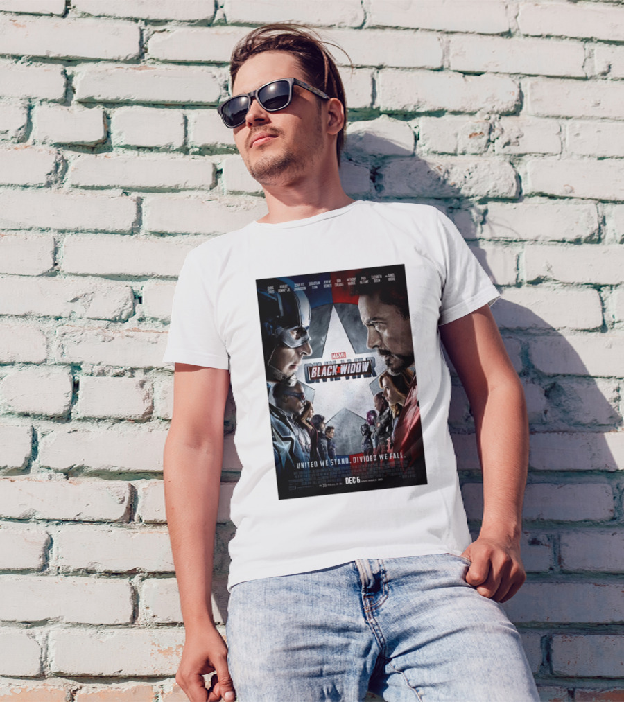 Marvel Black Widow Civil War United We Stand Divided We Fall Dec 6 T-Shirt