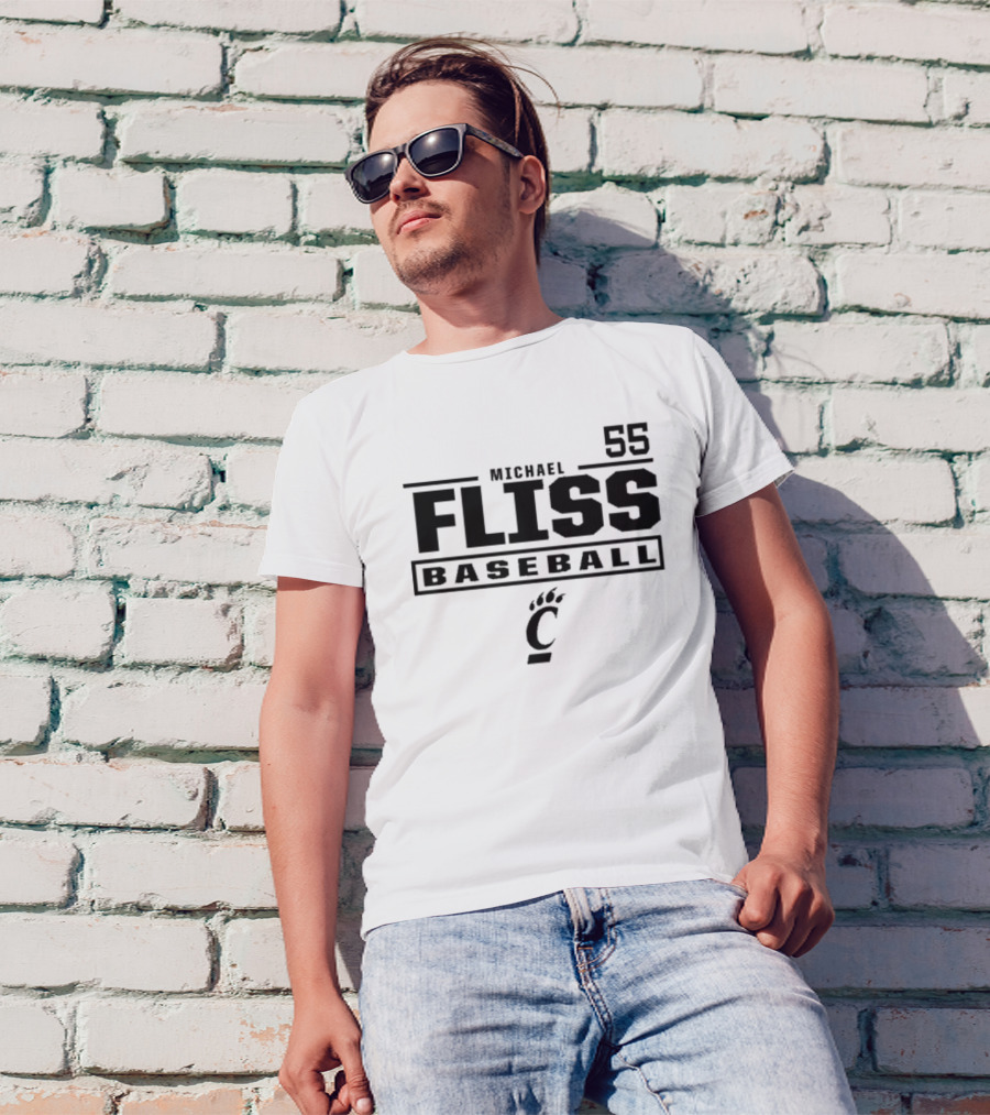 Michael Fliss 55 Cincinnati Bearcats Baseball 2025 Bold Athlete Number Design T-Shirt