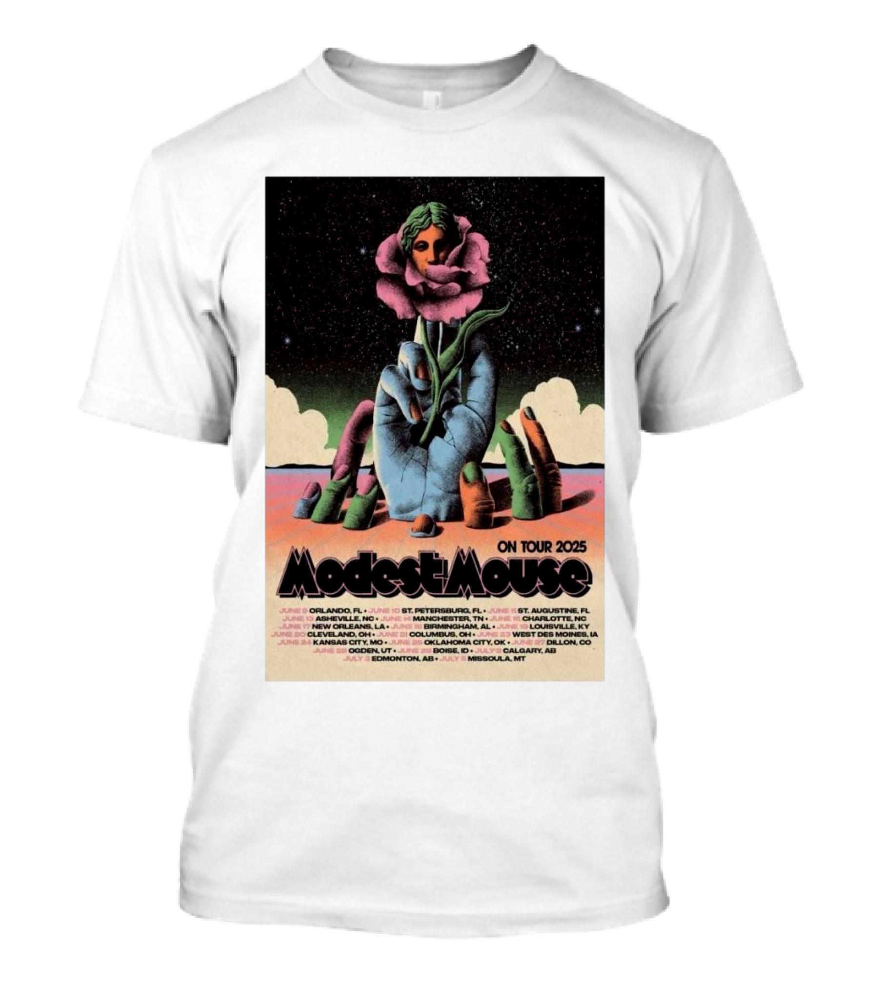 Modest Mouse Tour 2025 Hand Holding Flower With Tour Dates T-Shirt