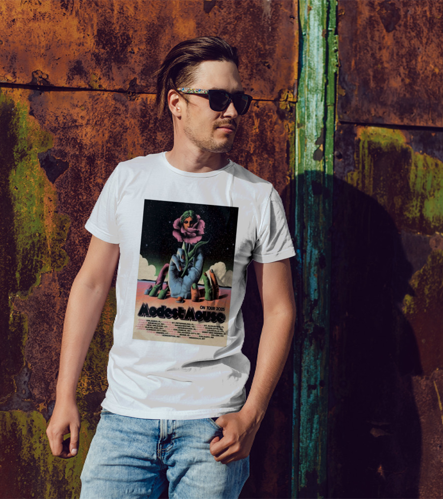 Modest Mouse Tour 2025 Hand Holding Flower With Tour Dates T-Shirt