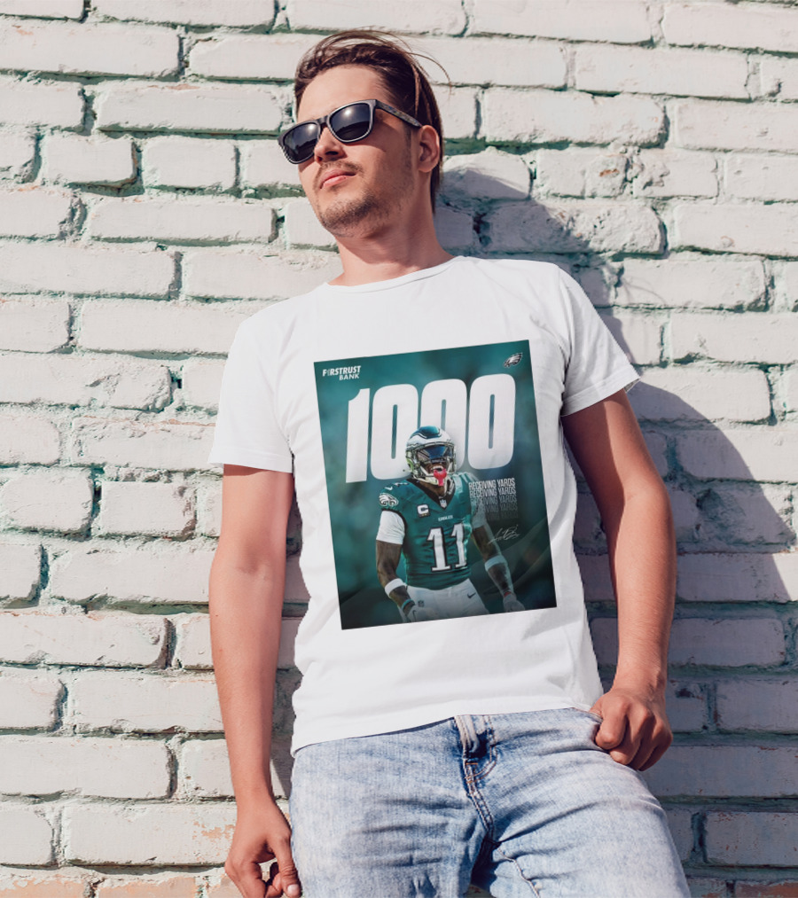 Philadelphia Eagles A.J. Brown 1000 Receiving Yards Signature Fly Eagles Fly NFL T-Shirt