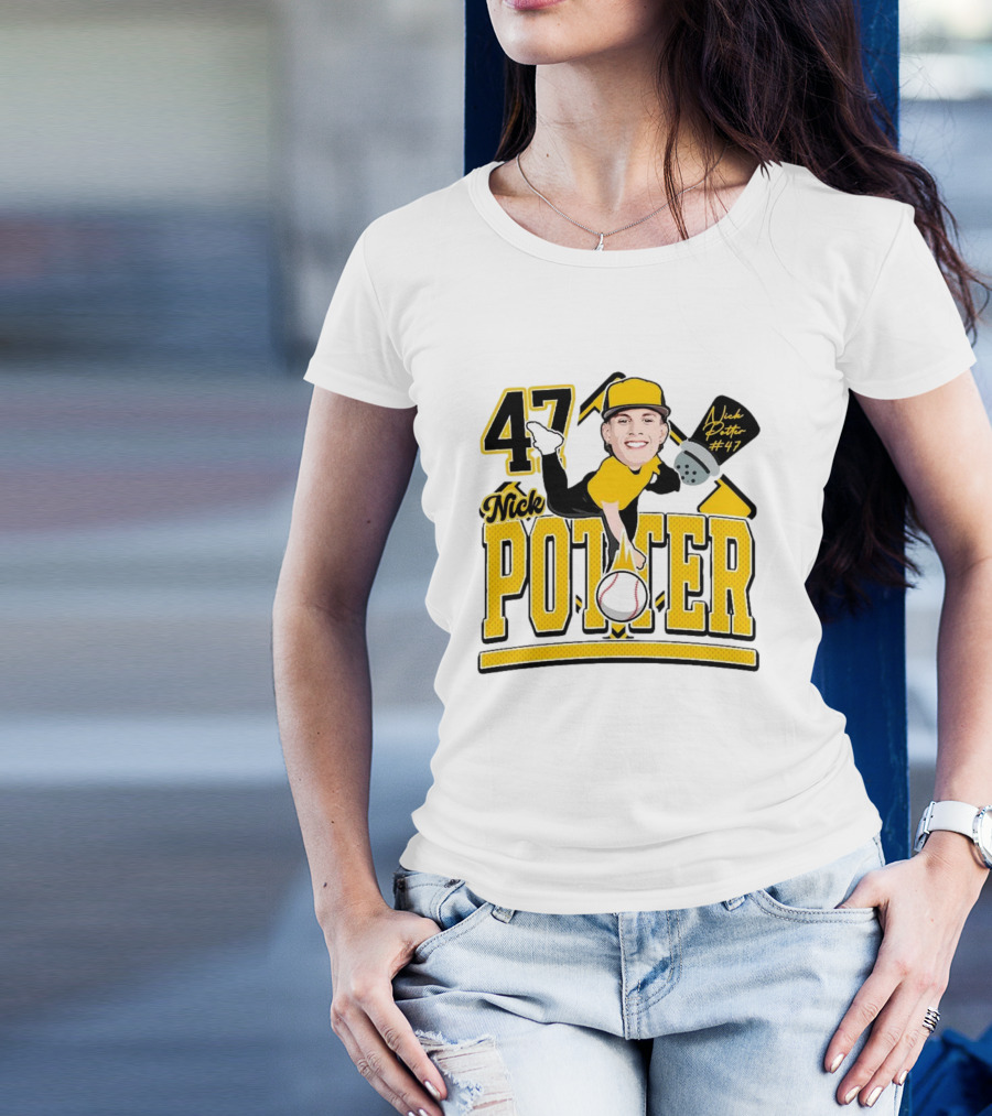 Nick Potter 47 Baseball Illustration With Character In Yellow And Black T-Shirt
