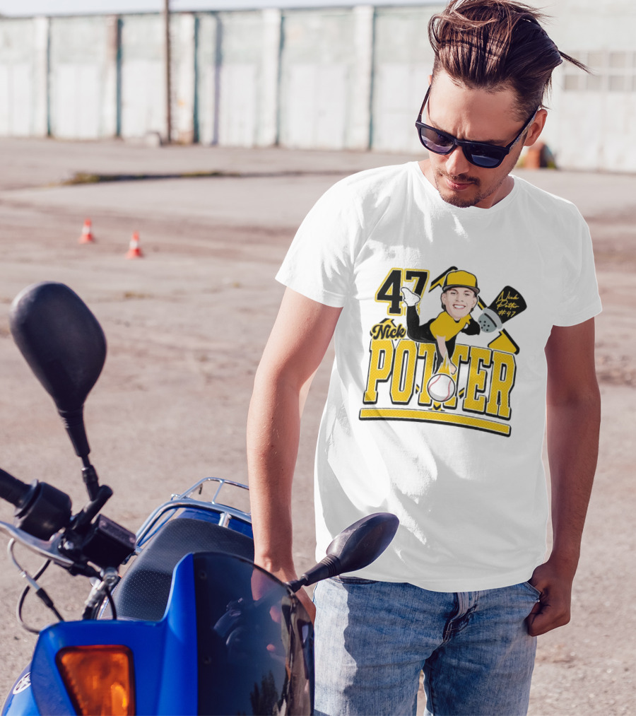 Nick Potter 47 Baseball Illustration With Character In Yellow And Black T-Shirt