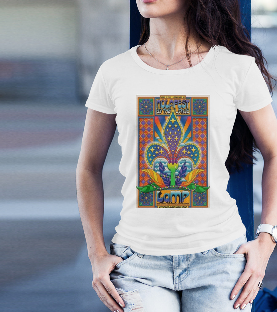 Nolafest By The Lake Lamp Cedar Lake NJ April 26 2025 Fleming Fleur-de-Lis Psychedelic Art Style T-Shirt