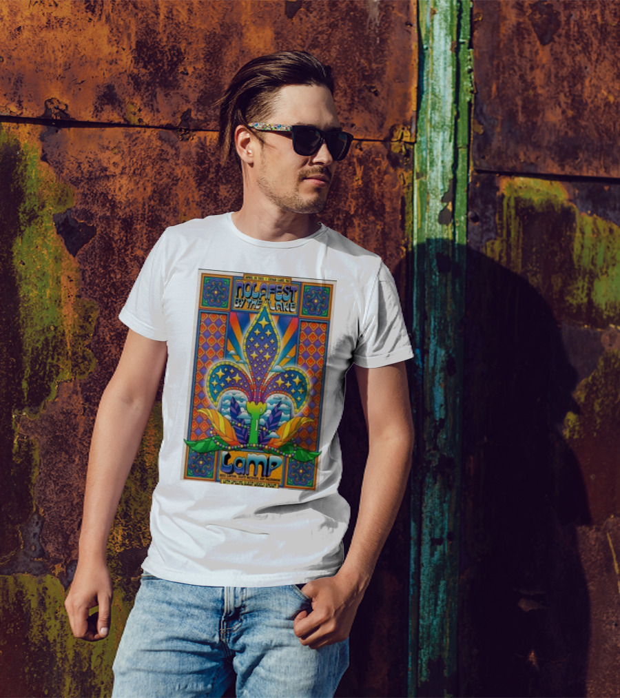 Nolafest By The Lake Lamp Cedar Lake NJ April 26 2025 Fleming Fleur-de-Lis Psychedelic Art Style T-Shirt