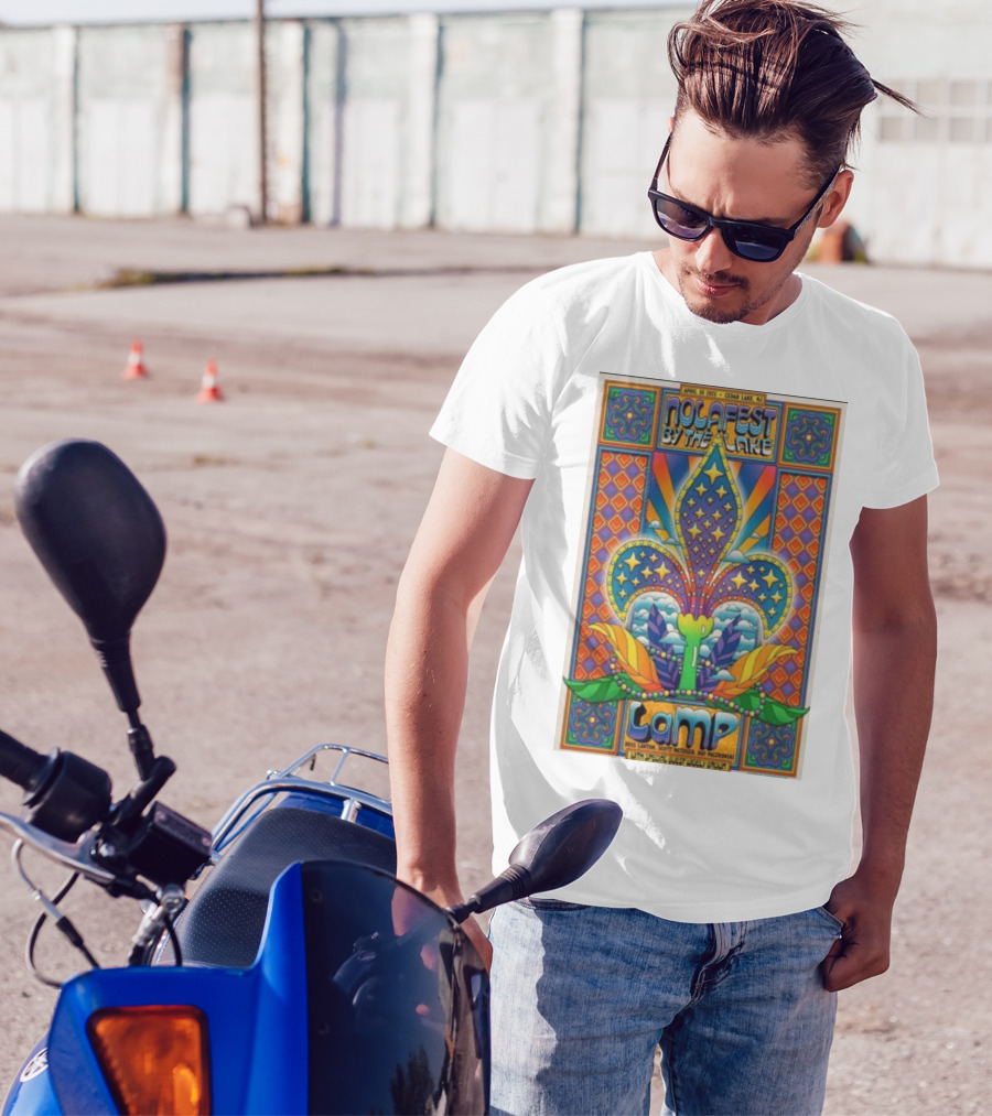 Nolafest By The Lake Lamp Cedar Lake NJ April 26 2025 Fleming Fleur-de-Lis Psychedelic Art Style T-Shirt