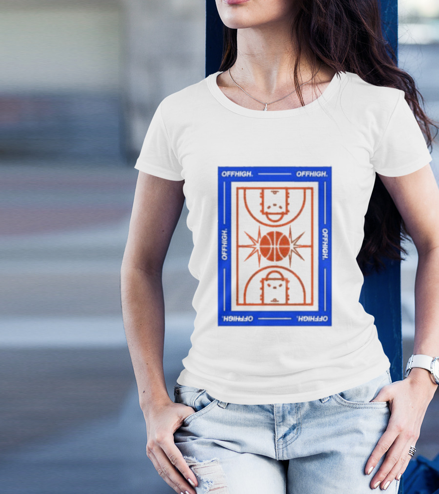 Offhigh Home White Basketball Court Blueprint T-Shirt