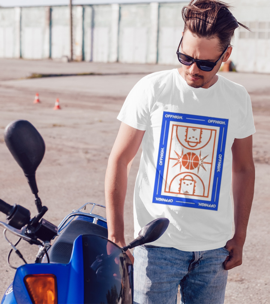 Offhigh Home White Basketball Court Blueprint T-Shirt