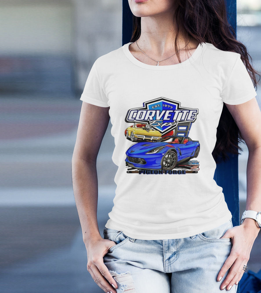 Corvette Expo Pigeon Forge 1977 Blue And Yellow Cars Cruise The Smokies T-Shirt