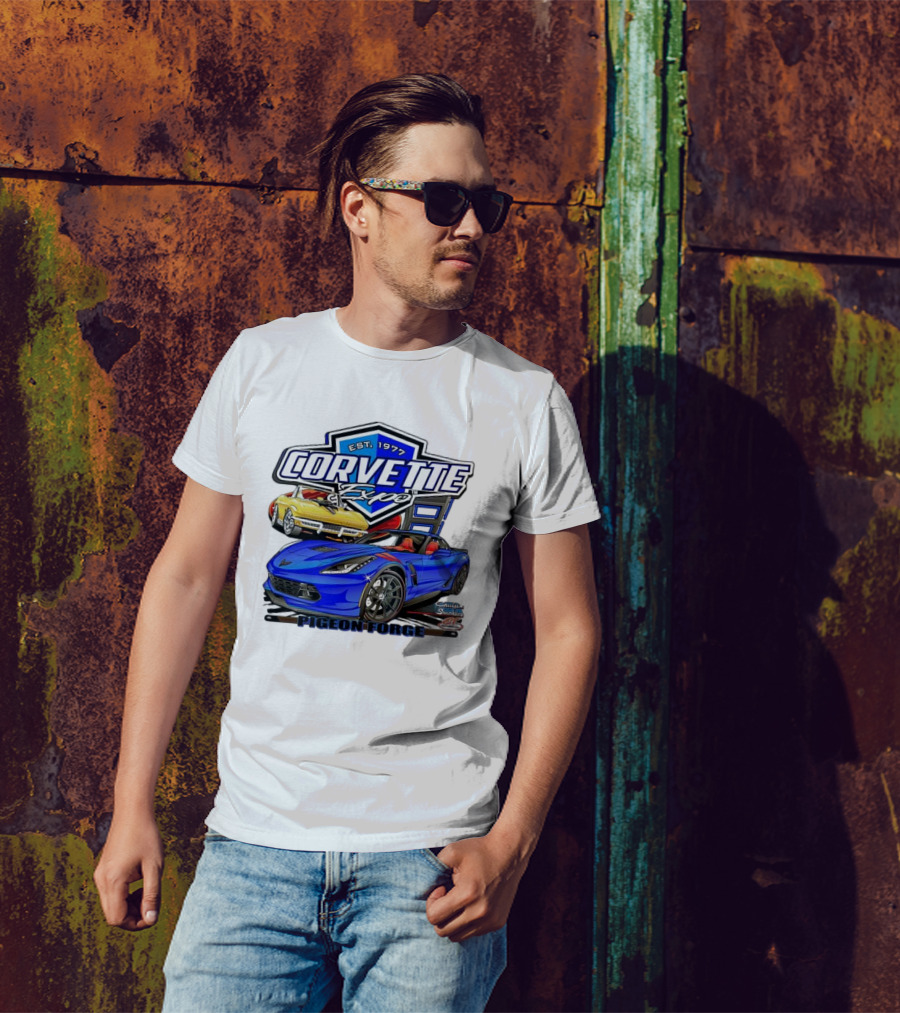 Corvette Expo Pigeon Forge 1977 Blue And Yellow Cars Cruise The Smokies T-Shirt